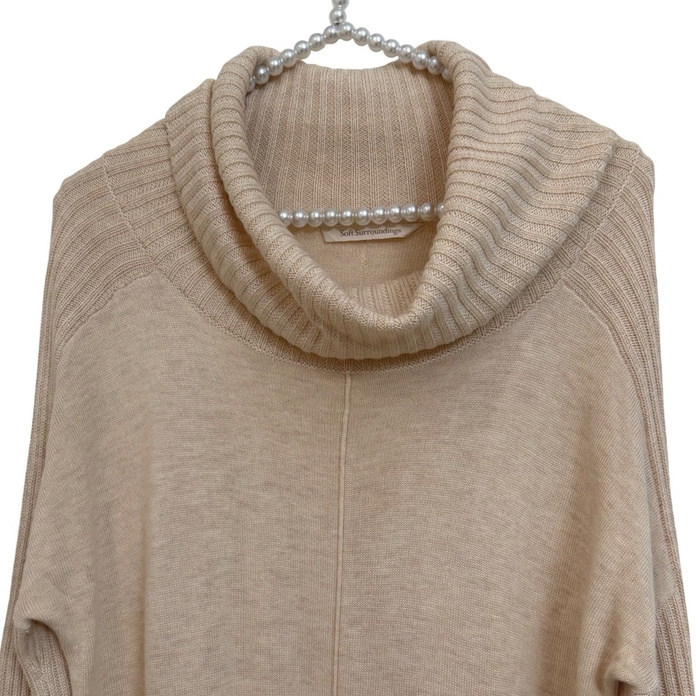 Soft Surroundings Cowl Neck Tunic Sweater Beige Oatmeal Cashmere Wool Blend S - Picture 2 of 7